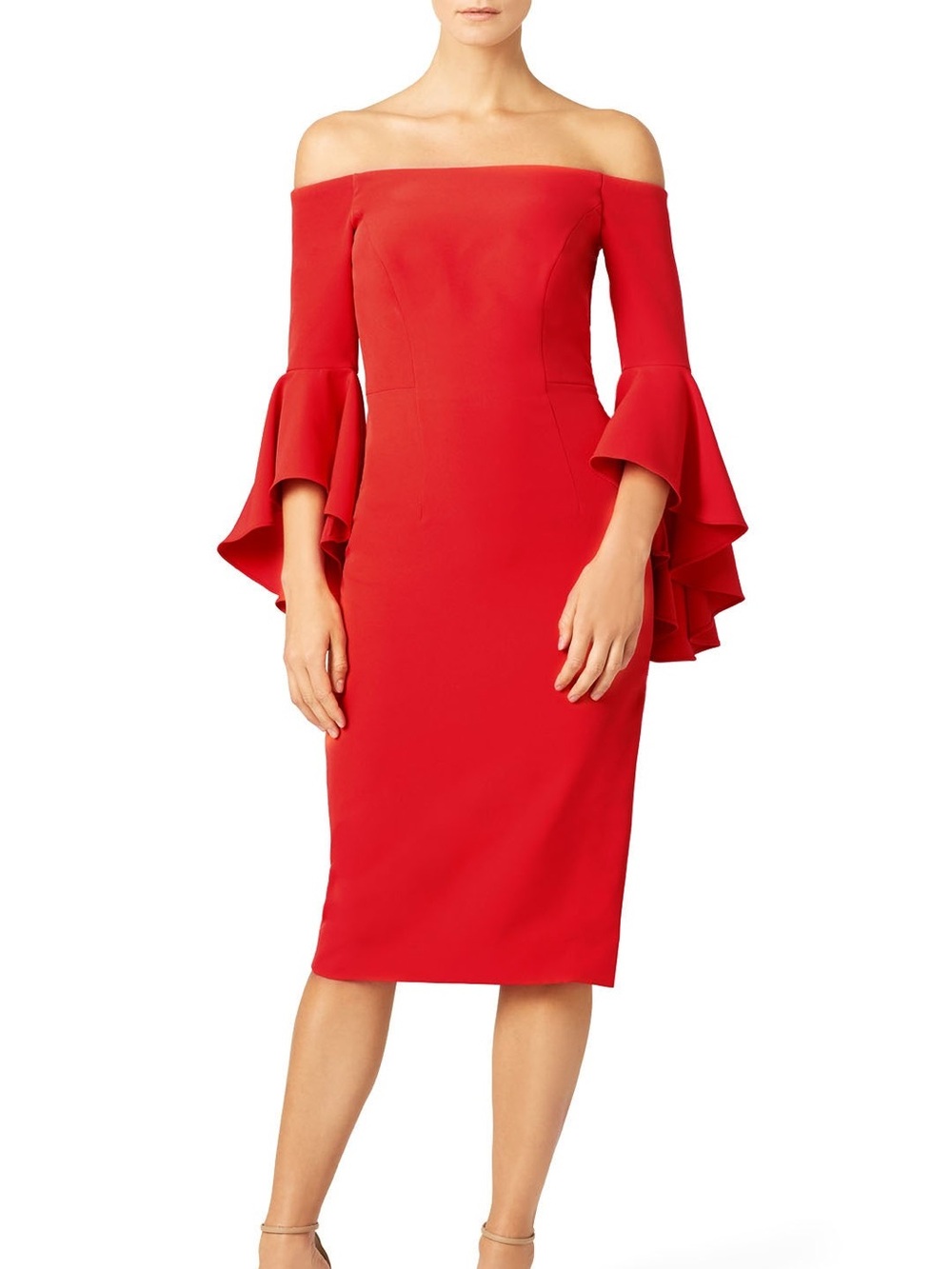 Milly Flame Red Selena Slit Dress Off-Shoulder